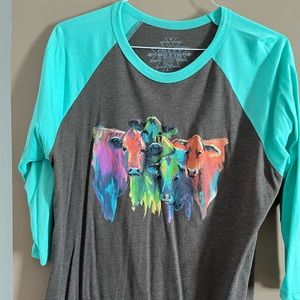 Crazy train cow baseball shirt L